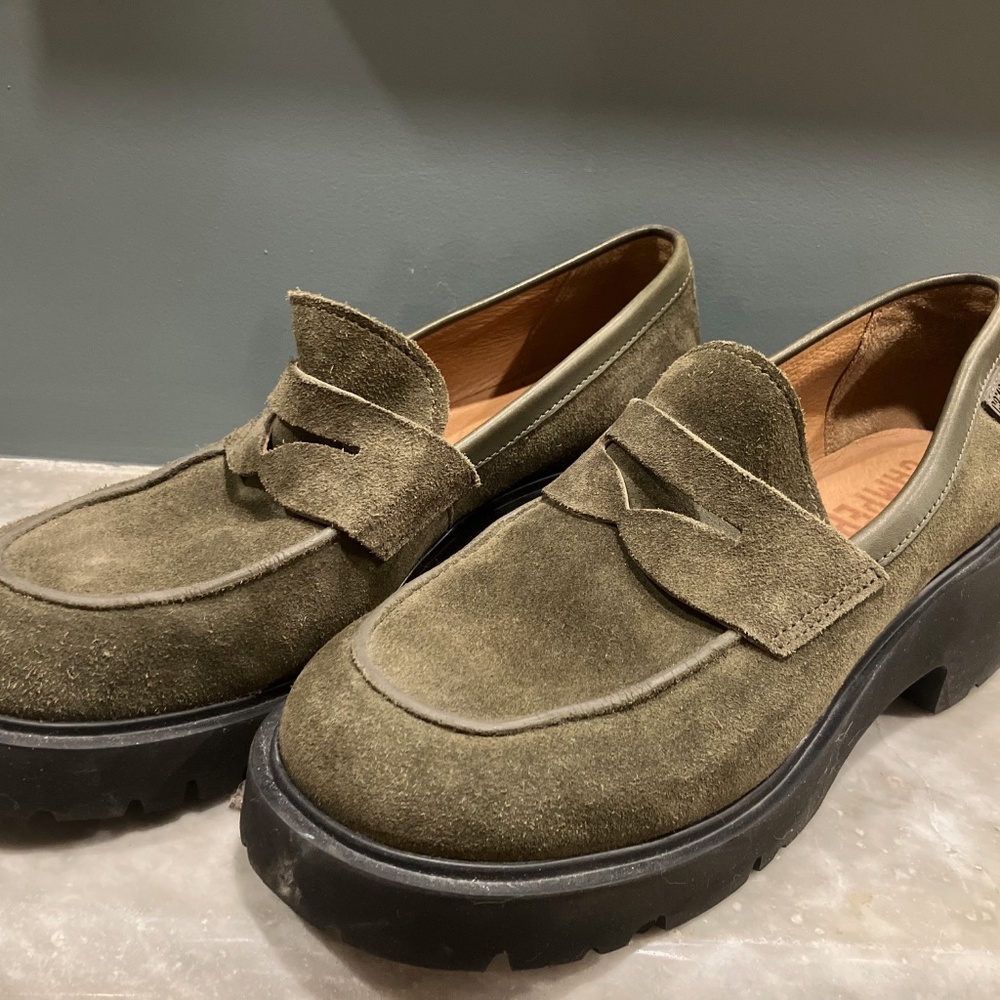 Camper Olive Green Suede Platform Loafers size 40 - Picture 3 of 6